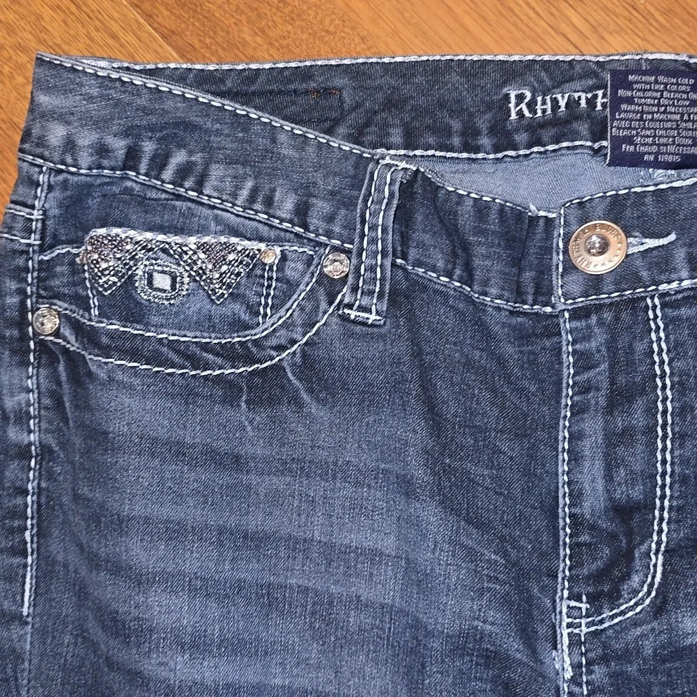 Rhythm In Blues Denim Jeans Women's Size 12 Short Embellished Pockets Bootcut - Picture 7 of 7